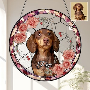 Custom Pet Portrait Stained Glass Suncatcher, Dog Memorial Gift, Pet Loss Sympathy Keepsake, Personalized Cat Remembrance Window Hanging image 10