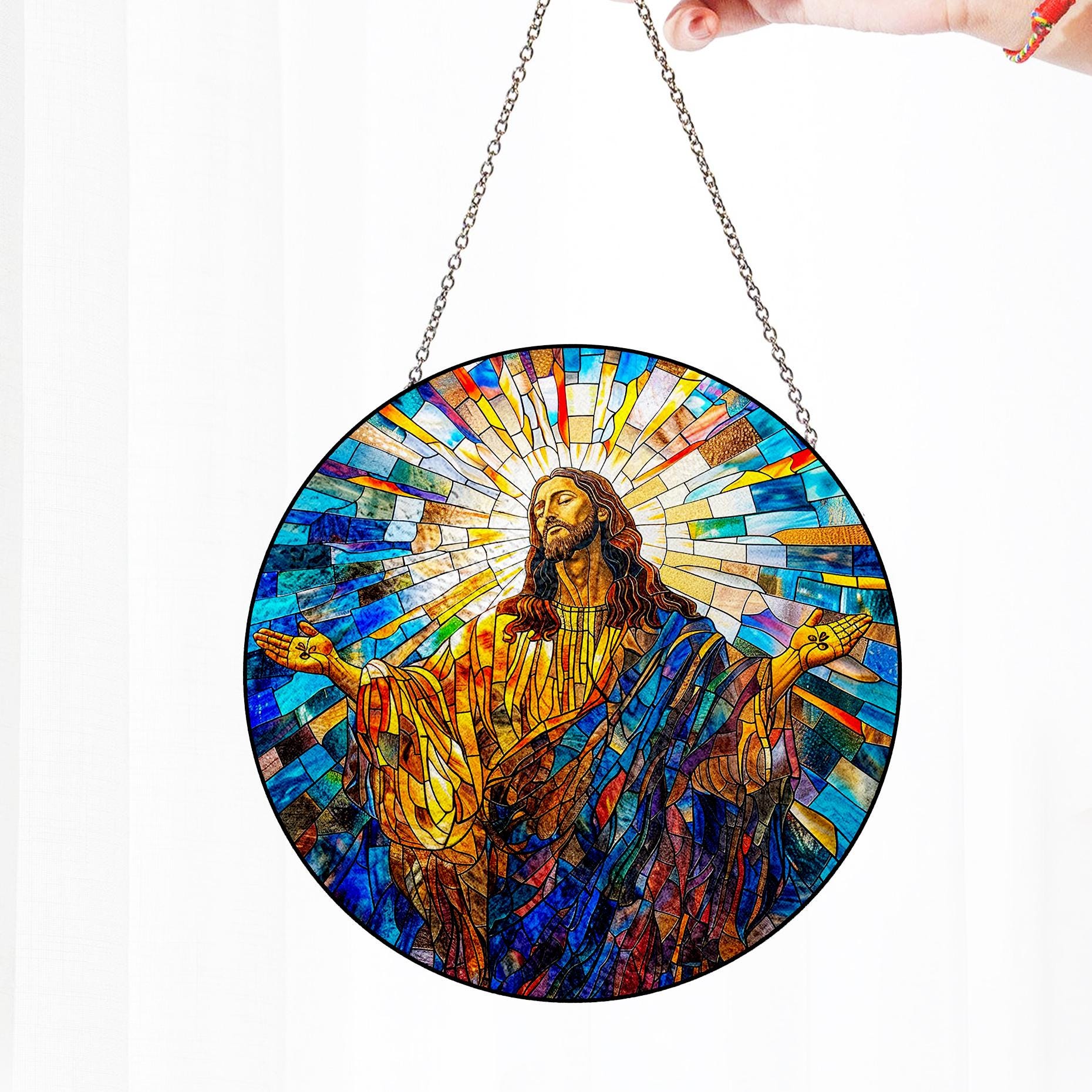 Jesus Portrait Suncatcher Glass Window Decor, Jesus Catholic Ornament ...