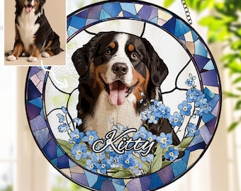 Custom Pet Portrait Stained Glass Suncatcher, Dog Memorial Gift, Pet Loss Sympathy Keepsake, Personalized Cat Remembrance Window Hanging