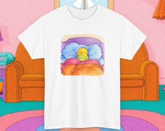 Camiseta con estampado de Homer y su bollo de canela en acuarela / Gildan 5000 / Simpsons