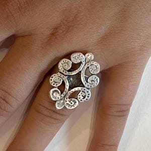 Elegant Intricate Silver Ring with Swirling Patterns