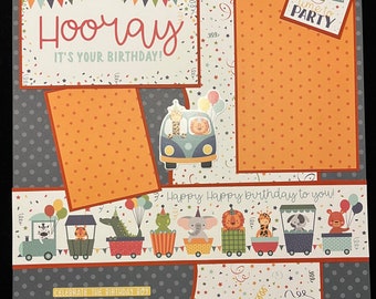 Premade Scrapbook Album Page, Boy Birthday Layout Page, Happy Birthday Scrapbook Page, Birthday Party Album Page, Birthday Boy