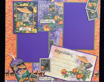 Halloween Scrapbook Album Layout, Premade Halloween Layout Page, Graphic 45 Page, Pumpkins, Fairies, Vintage Style Halloween Layout