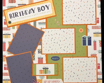 Premade Scrapbook Album Page, Boy Birthday Layout Page, Happy Birthday Scrapbook Page, Birthday Party Album Page, Birthday Boy