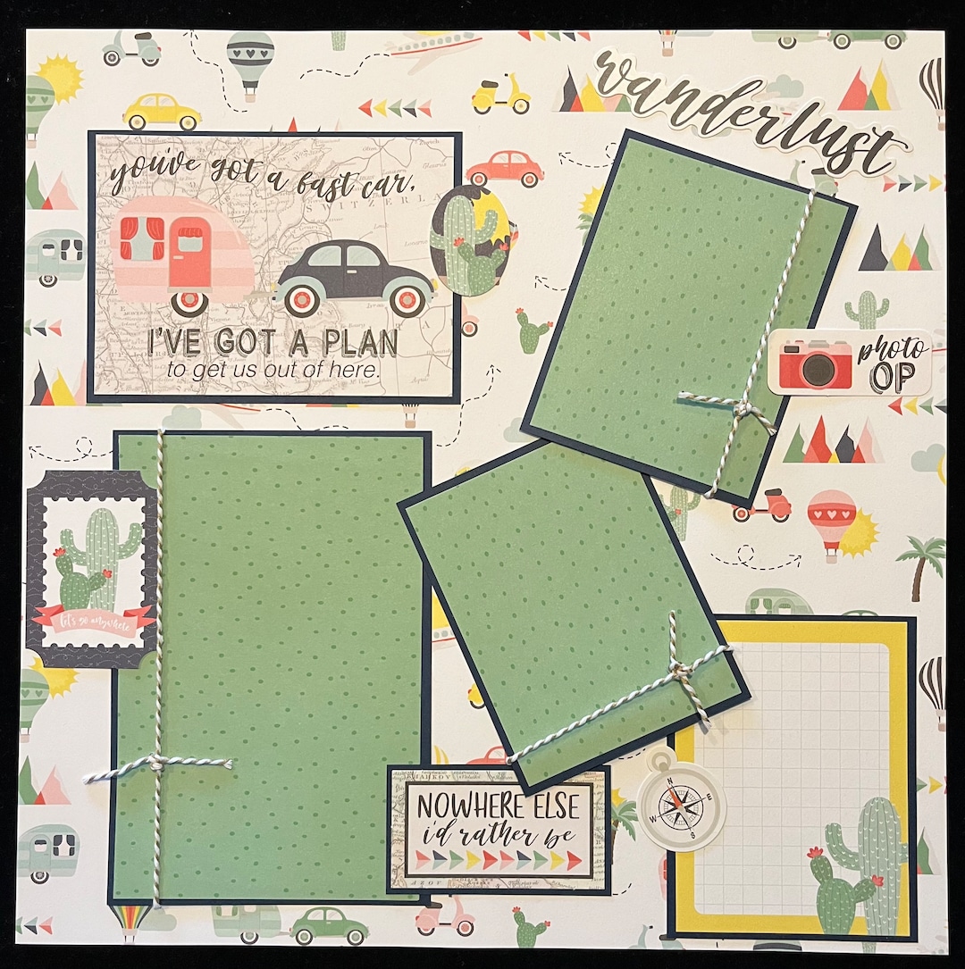 Vacation Scrapbook Album Layout Page, Travel Page, Premade Scrapbook