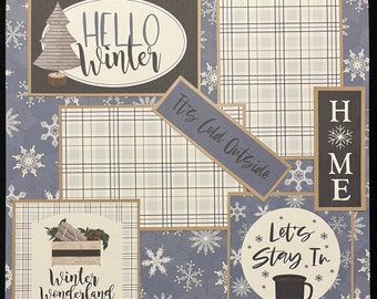 Premade Winter Scrapbook Album Page, Snow, Sledding, Snowman, Winter Memories Layout Page