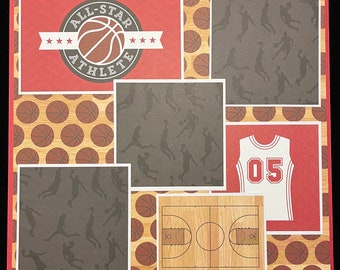 Diseño de álbum de recortes de baloncesto, página de equipo prediseñada