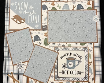 Premade Winter Scrapbook Album Page, Snow, Sledding, Snowman, Winter Memories Layout Page