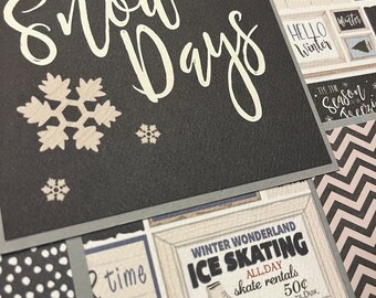 Premade Winter Scrapbook Album Page, Snow, Sledding, Snowman, Winter Memories Layout Page