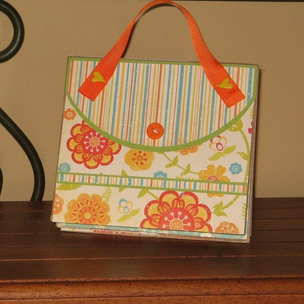 SALE-Purse Album- orange flowered paper bag album