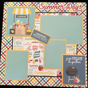 Página del álbum de recortes de verano, Comida al aire libre, Limonada, Días de verano, Página de álbum de recortes de vacaciones prefabricado, Diseño de álbum de recortes completamente ensamblado,