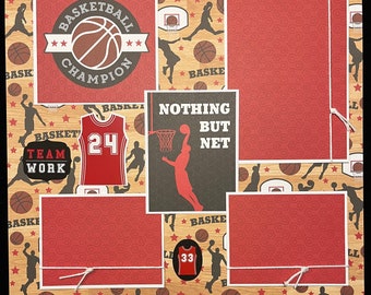 Diseño de álbum de recortes de baloncesto, página de equipo prediseñada