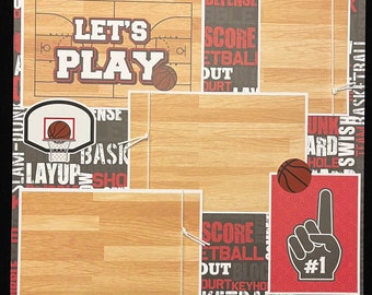 Diseño de álbum de recortes de baloncesto, página de equipo prediseñada