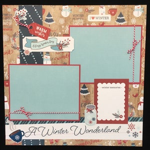 Mise en page de scrapbook d’hiver, page de scrapbook préfabriquée, page de mise en page de jeu de Scapbook de jour de neige, page d’hiver, pays des merveilles d’hiver, let it Snow