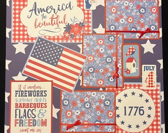 Forth of July Scrapbook Layout Page, July 4th Album Page, Premade Scrapbook Album Layout Page, July 4th Celebration, Independence Day Page