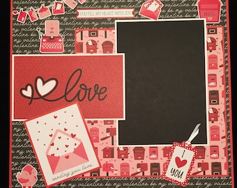 Love Album Layout, Valentine Scrapbook Layout Page, Premade Scrapbook Album Page,  Valentine’s Day Layout, Mailbox, Love Letters, Album Page