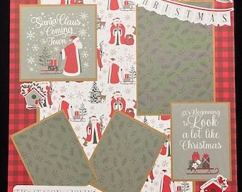 Premade Christmas Scrapbook Album Layout Page, Christmas Photo Album, Santa, Holiday Layout