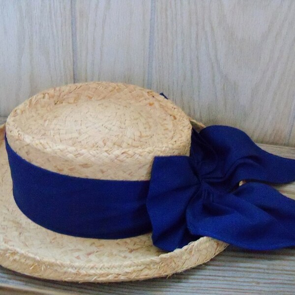 Ladys Straw Hat Fiesta Santa Barbara Blue Bow 1960s