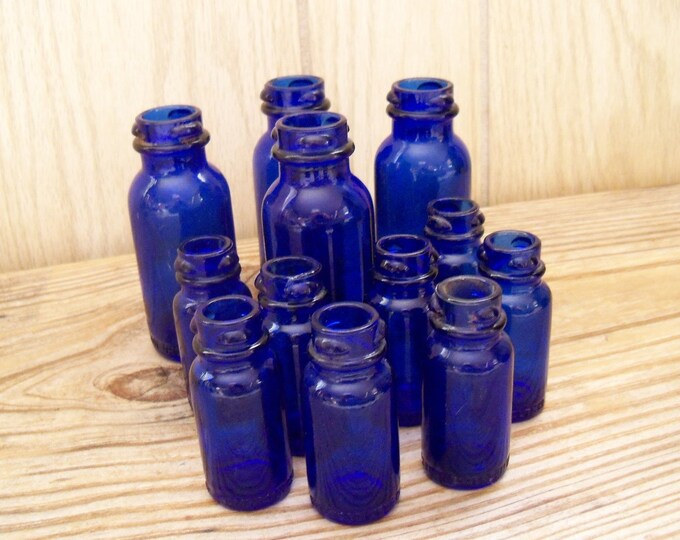 Antique Cobalt Blue Glass Medicine Bottles 12 Pc Etsy