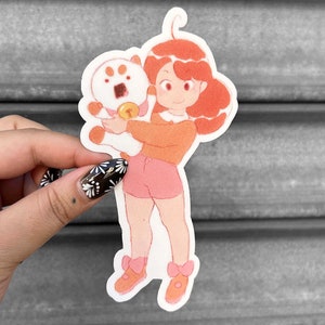 Biene hält Puppycat - Großer Sticker - Biene und Puppycat Cartoon