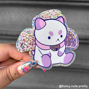 Glitzer Engel Puppycat - Aufkleber - Biene und Puppycat Cartoon