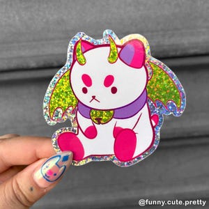 Glitzer Teufel Puppycat - Aufkleber - Biene und Puppycat Cartoon