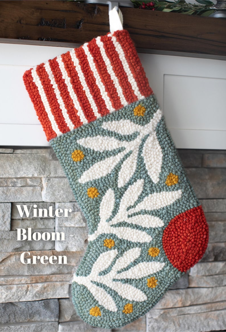 DIY Christmas Stocking Punch Needle Kit: Hand-dyed Wool, Traced Pattern ...