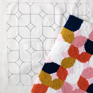 Traced Punch Needle Pattern on Monks Cloth with serged edges, punch needle pillow, Midcentury Modern, DIY punch needle, Optional Sizes