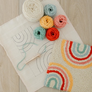Beginner Punch Needle Kit, Pattern and Yarn | Rainbow | Crafter&#39;s Gift | Yarn Bundle | Oxford punch needle and wool yarn