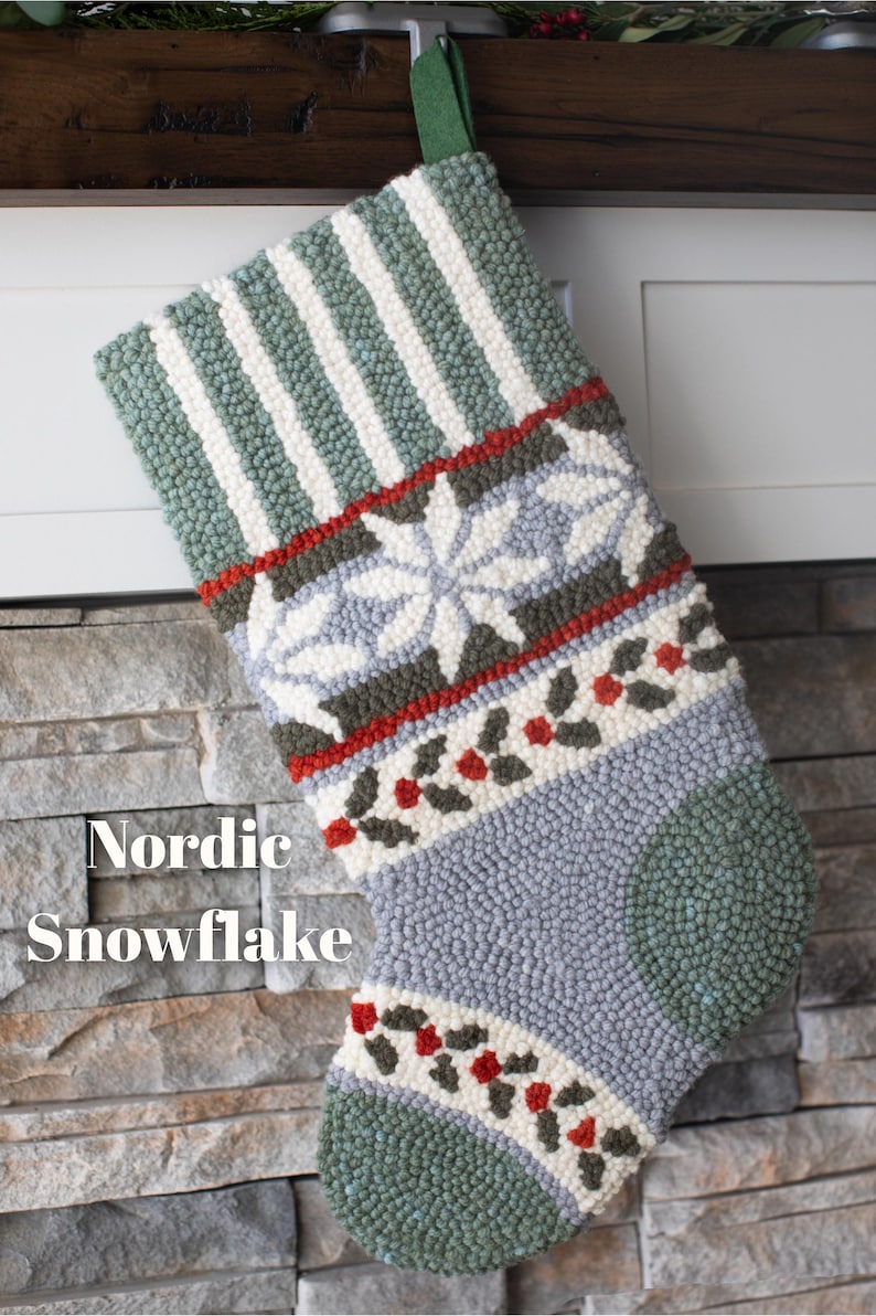 DIY Christmas Stocking Punch Needle Kit: Hand-dyed Wool, Traced Pattern ...