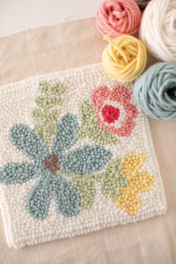 Punch Needle Starter Kit | Beginner Punch Needle Kit with Oxford Needle | Punch Needle Kit with Yarn | All Materials Included | Floral