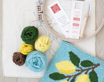 Kit de iniciación para bordado con aguja perforadora / Kit para principiantes con aguja Oxford / Kit para bordado con aguja perforadora e hilo / Todos los materiales incluidos / Limones