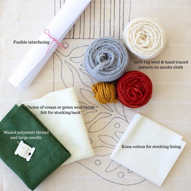 DIY Christmas Stocking Punch Needle Kit: Hand-dyed Wool, Traced Pattern ...