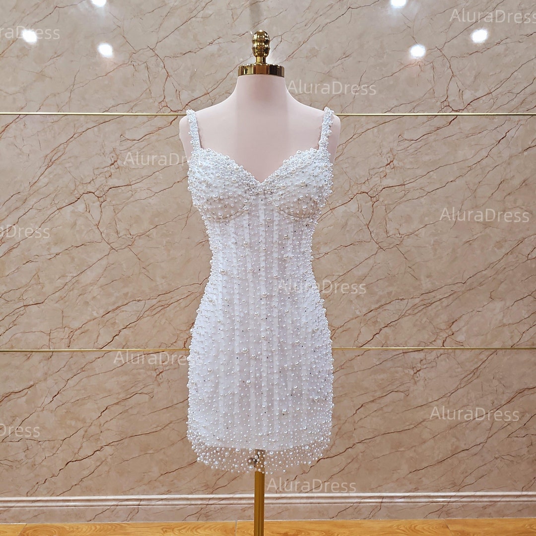 Mini Wedding Dress for Reception Beaded Luxury. Beautiful White Mini ...