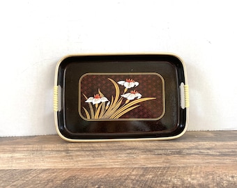 K Marking Vintage Serving Plate with Handles Japanese Tray With Bamboo Handle Made in Japan