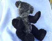 PESIAN WOOL BEAR Vintage Persian Wool teddy bear handcrafted genuine fur two tone lamb fur black and grey hand made