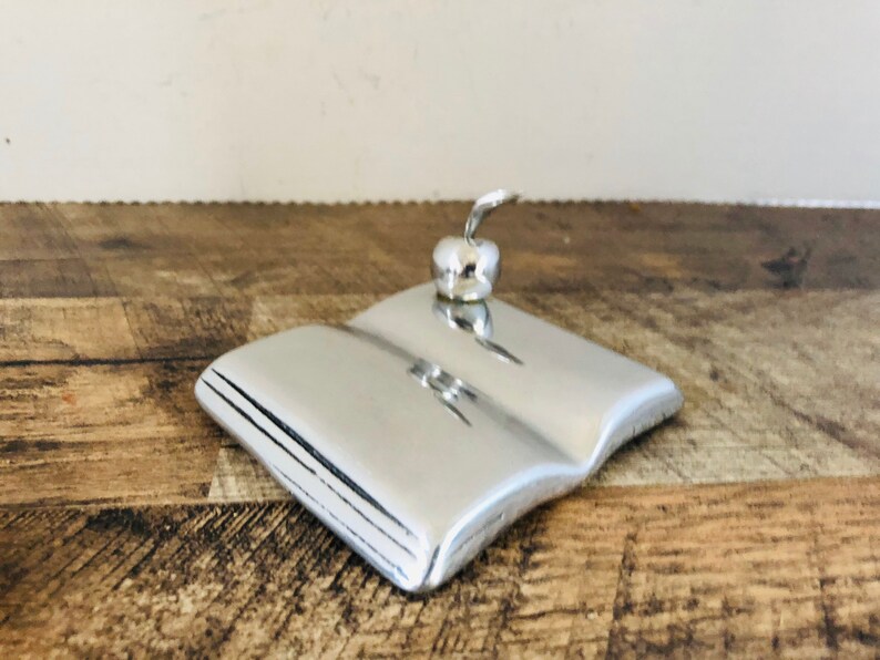 Vintage book sculpture open book with Apple Signed Hosleton Aluminum Sculpture Stylized book and made in Canada collectible teach gift