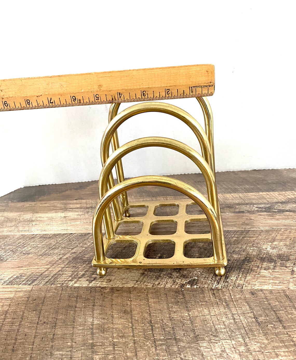Vintage brass desk organizer brass letter file rack Box mid Etsy