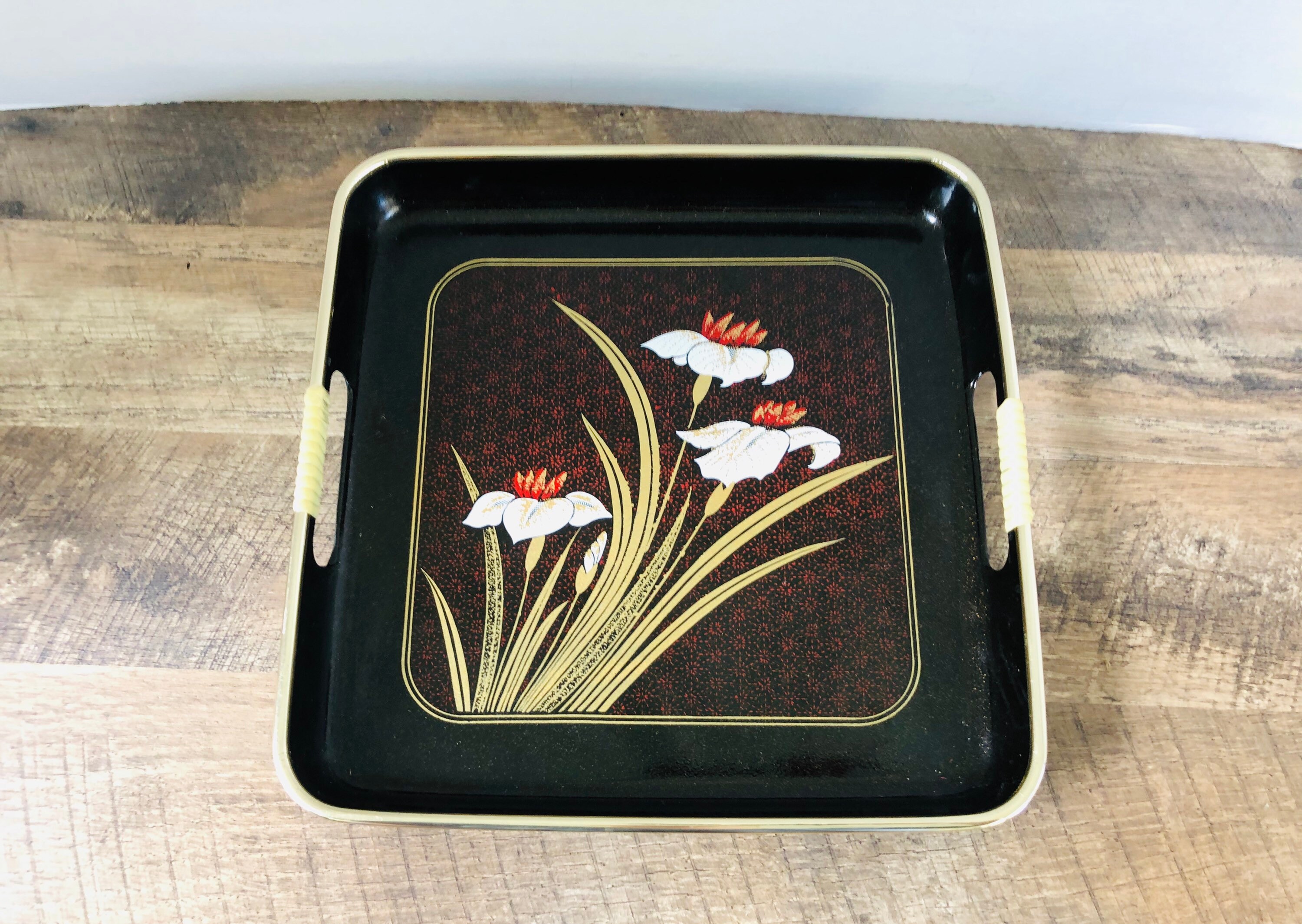Black lacquer tray Mid Century Bar or servingTray gallery tray Etsy