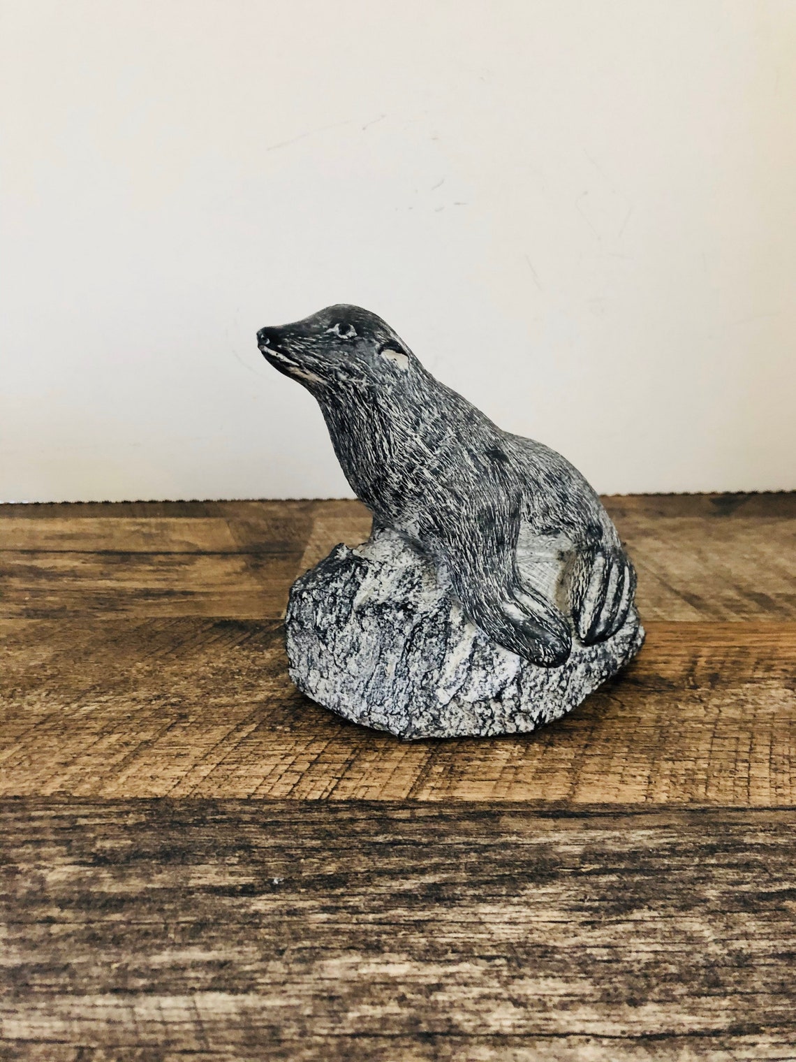 Vintage wolf sculpture Inuit Soapstone Figurine seal wolf Etsy