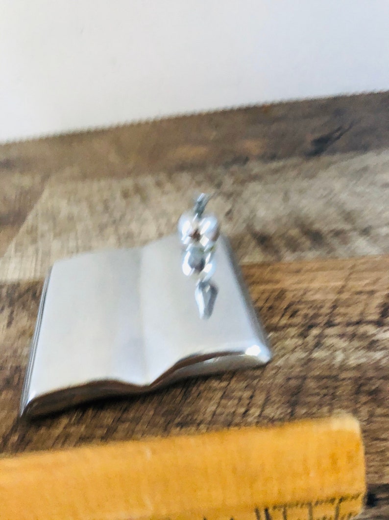 Vintage book sculpture open book with Apple Signed Hosleton Aluminum Sculpture Stylized book and made in Canada collectible teach gift