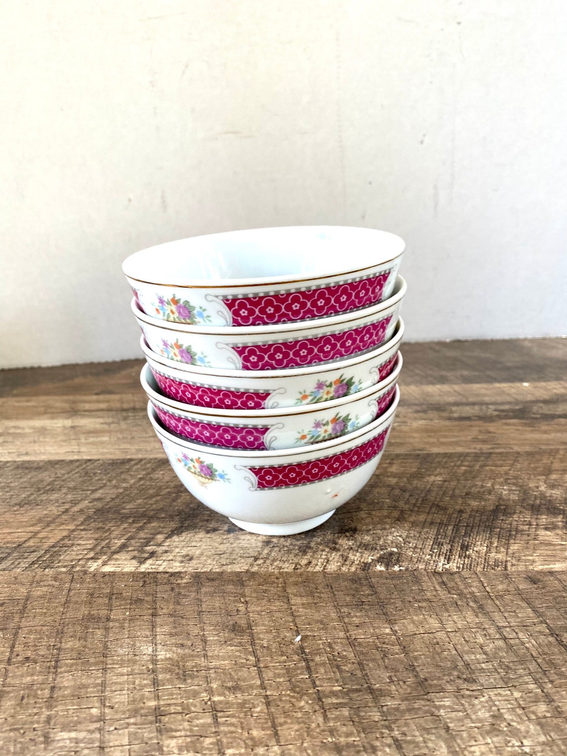 Vintage bowls Asian soup bowl red and white fine porcelain Etsy