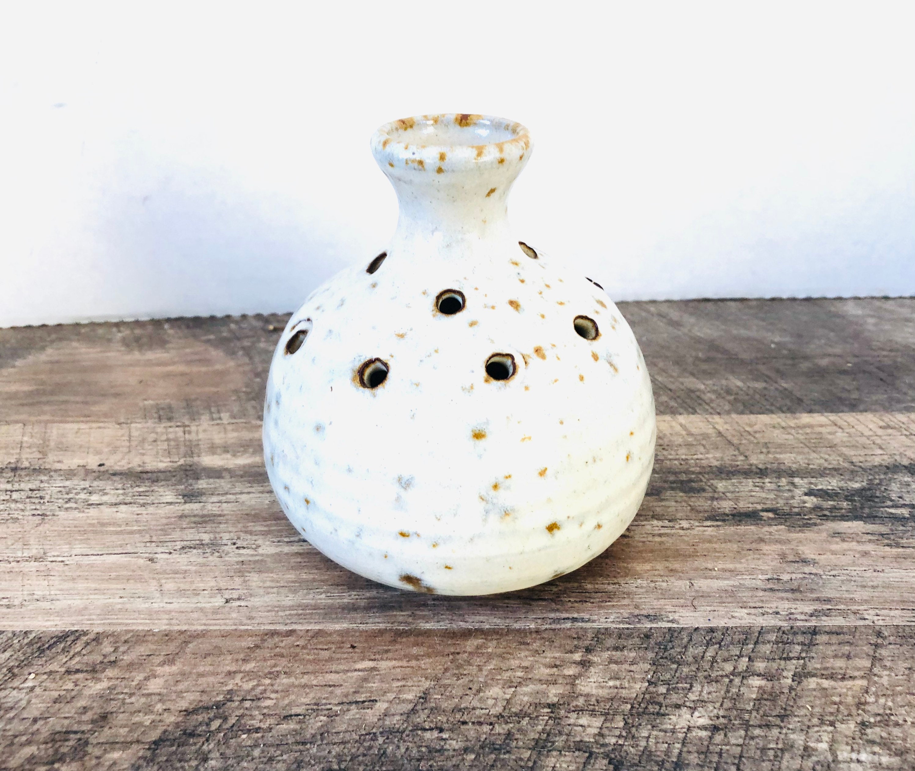 Vintage Vase pottery handmade off white flower vase Glaze mid Etsy