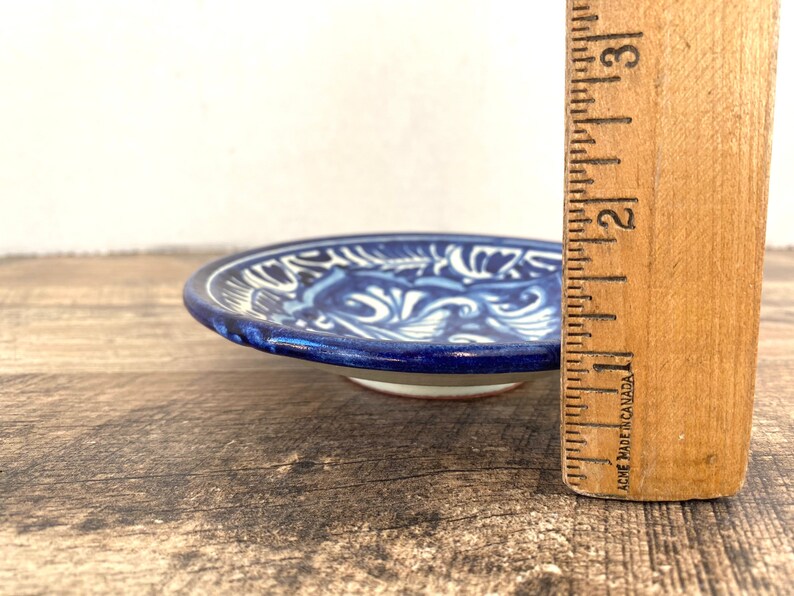 Vintage pottery dish plate handpainted Vintage Blue and white small decorative dish