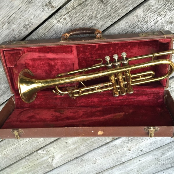 TRUMPET Antique Vintage Trumpet  Pan American Brass trumpet with case