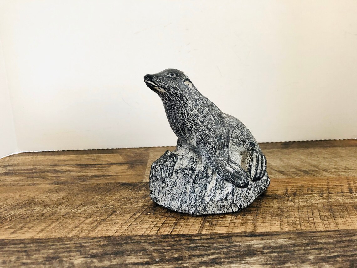 Vintage wolf sculpture Inuit Soapstone Figurine seal wolf Etsy
