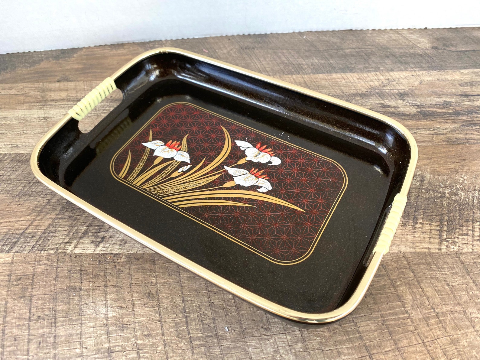 Black lacquer tray Mid Century serving Tray gallery tray made Etsy