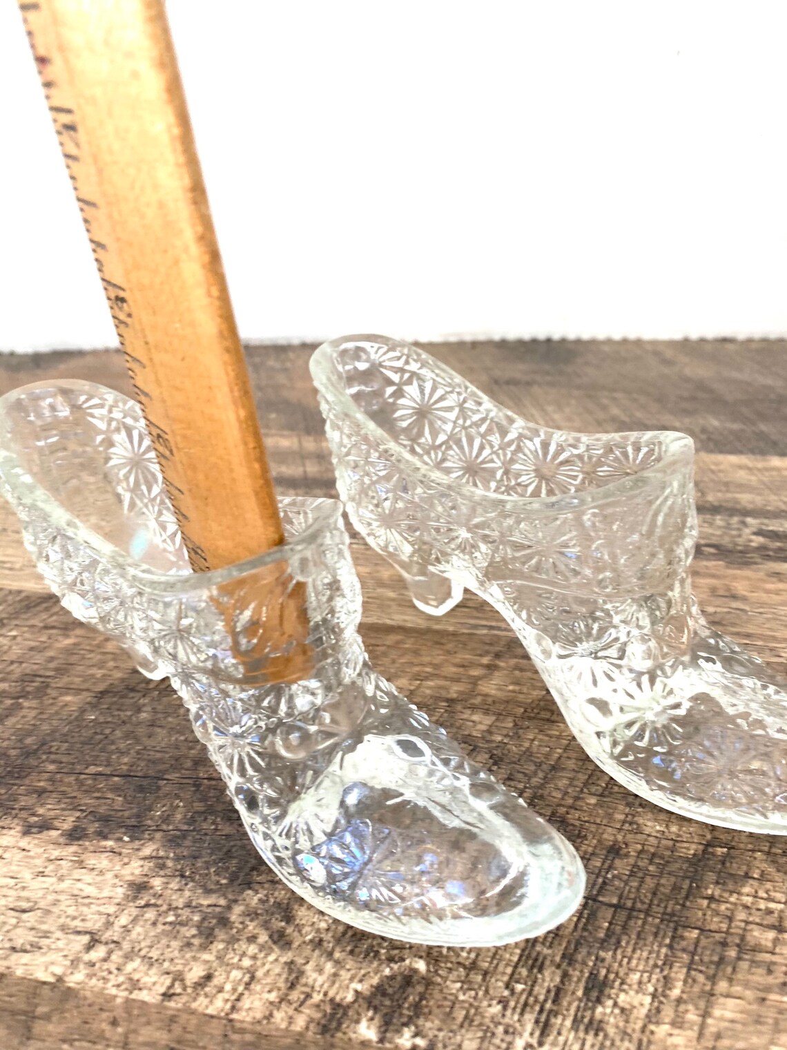 Vintage glass slipper shoe vase dish high heel figurine pair Etsy