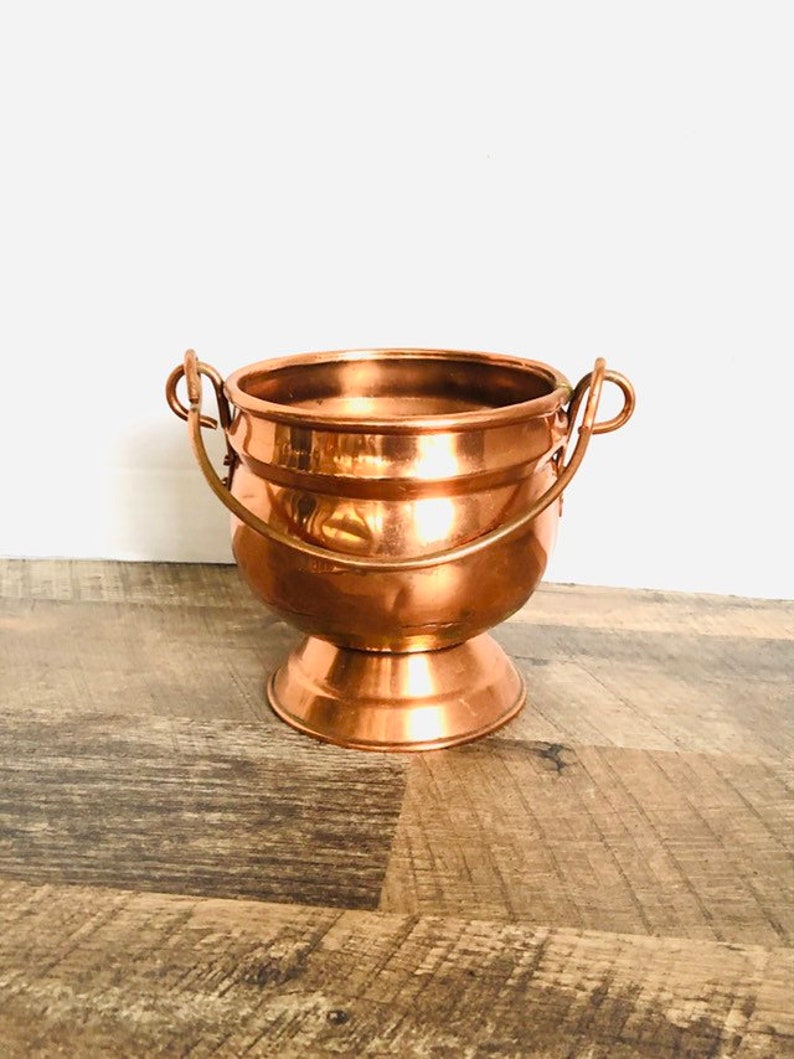 Footed Copper Planter Large Bowl Double Handled Planter Etsy