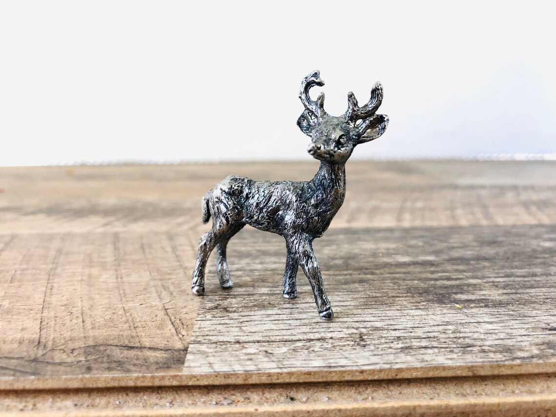 Vintage Pewter deer with antlers miniature figurine of Etsy